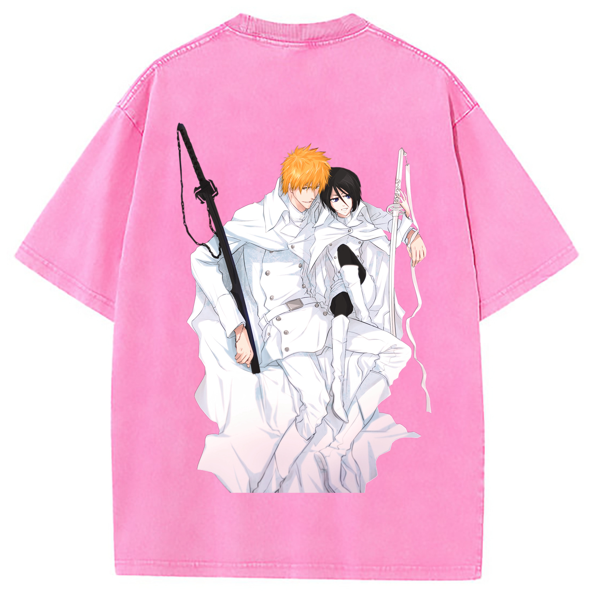 （画像用） ブリーチ 黒崎一護（くろさき いちご）BLEACH Kurosaki Ichigo 綿100% ヴィンテージ風 半袖Tシャツ（背面プリント）